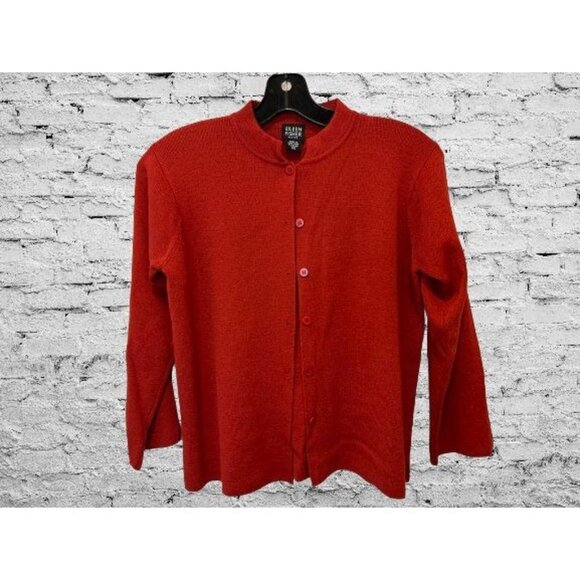 EILEEN FISHER Cardigan Merino Knitted Wool Button-Down Brick Red Color Size Smal - Picture 1 of 7